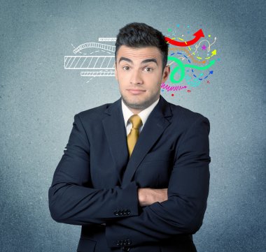 Mutlu yaratıcı iş adamı çizim ile