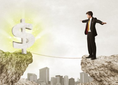 Bir dolar işareti ile rock dağda işadamı