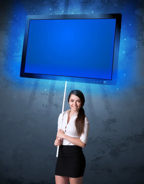 Zakenvrouw met glanzende tablet — Stockfoto