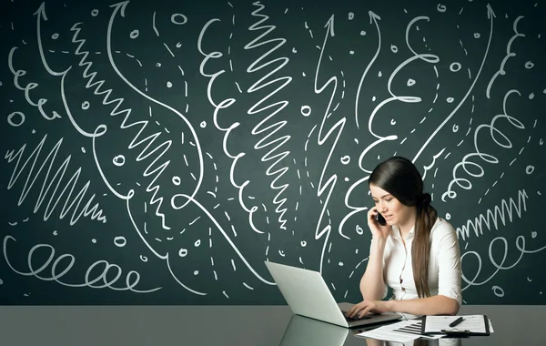 Businesswoman with curly lines and arrows — Stock Photo, Image