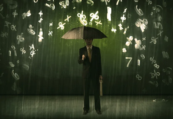 站着伞，下雨伦理学的 3d 数字的商人 — 图库照片