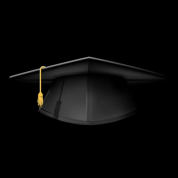 Black graduation cap - mortarboard hat on black background — 图库矢量图片