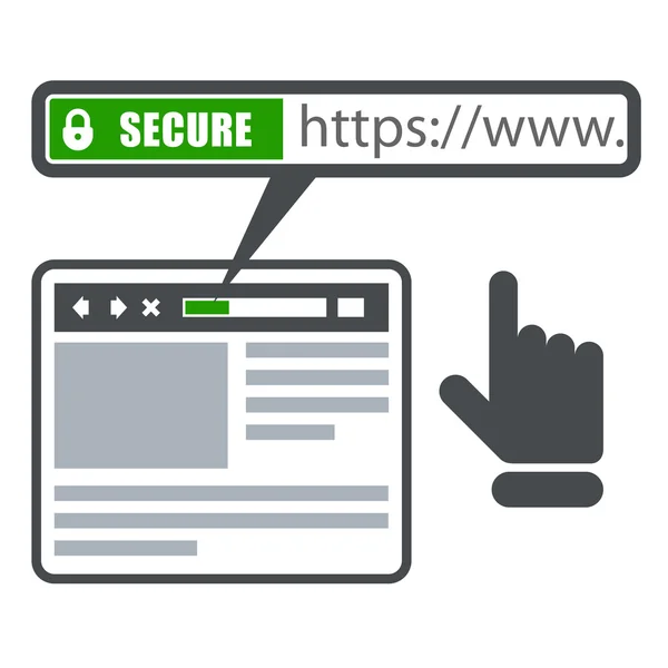 Beveiligde online betaling icon - groen bar met ssl en browser — Stockvector