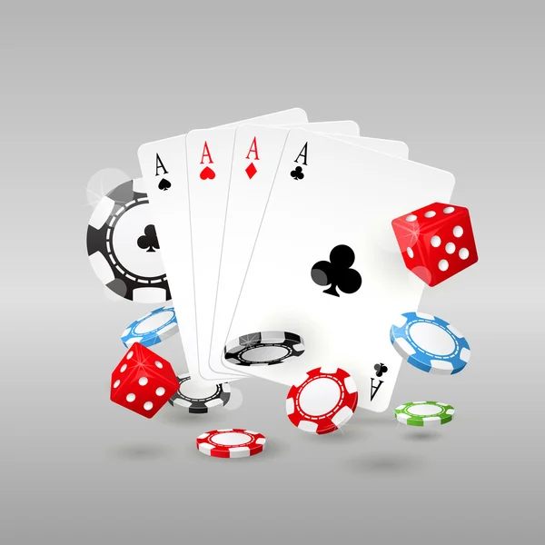 Jeu et symboles de casino jetons de poker, cartes à jouer et dic — Image vectorielle