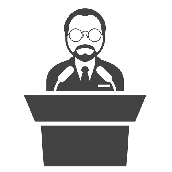 Speaker at rostrum - man in glasses at tribune, presentation — Stock Vector