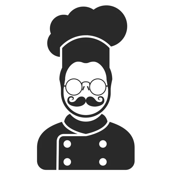 Icône Chef cuisinier - homme à la barbe moustachue et dans des lunettes — Image vectorielle