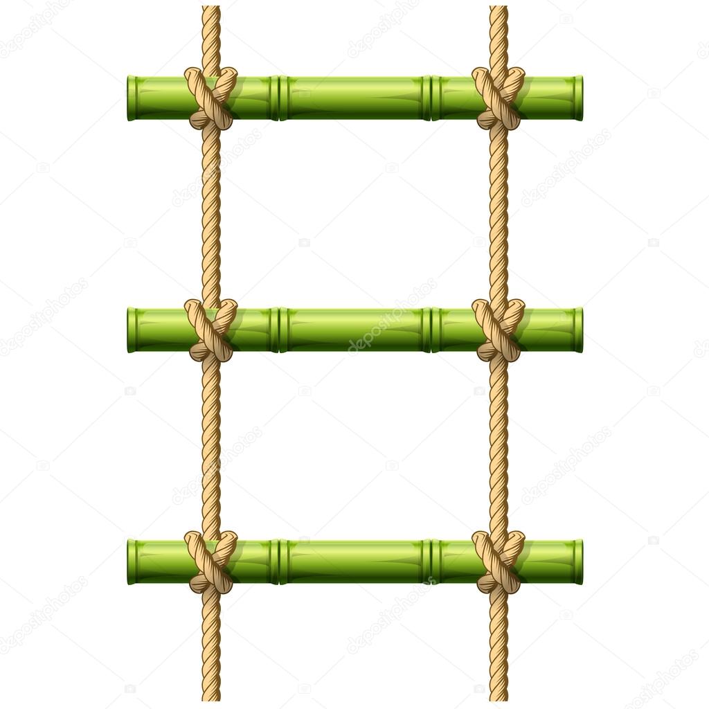 Bamboo rope ladder - crossbeams connected with knots Stock