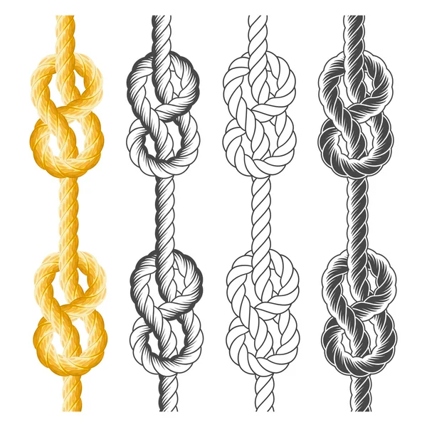 Rope knots and loops in different styles — Stock Vector