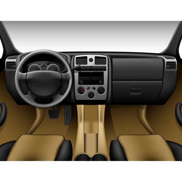 Interior del coche de cuero beige - vista interior del camión, tablero de instrumentos — Vector de stock