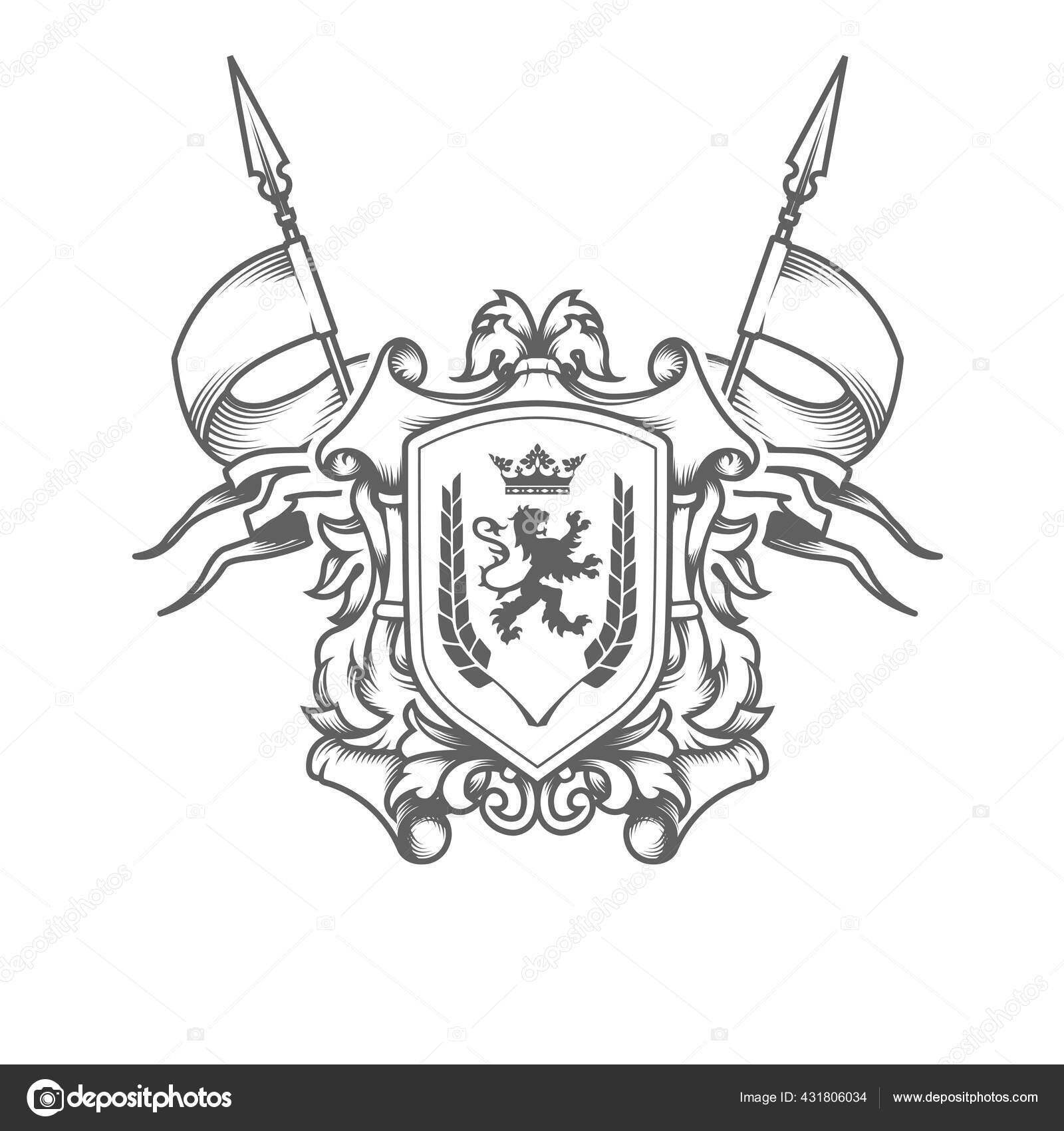Imperial Coat Arms Heraldic Embossed Royal Shield Crossed Flags Ancestral  Stock Illustration By ©Lumumba #431806034
