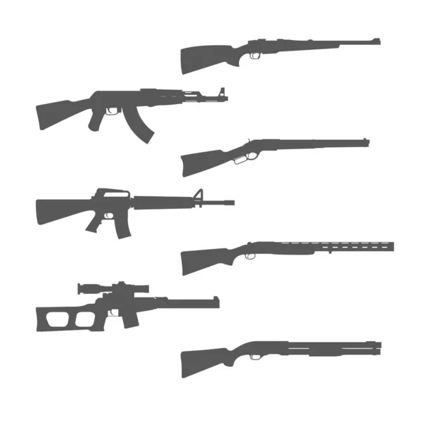 Коллекция Силуэтов Огнестрельного Оружия Дробовик Винтовка M16 Охотничий Пистолет Оружие — стоковый вектор