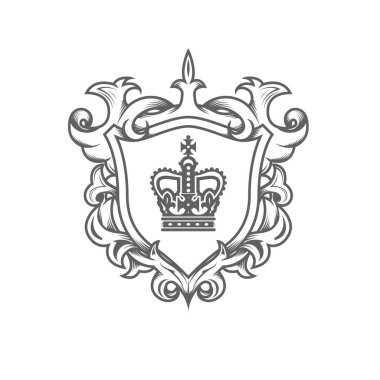 Heraldik monarch blazon, kalkanlı ve süslü imparatorluk arması, kraliyet atalarının arması, vektör.