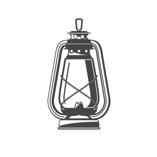 Oude Olielamp Kerosine Camping Lantaarn Silhouet Olielamp Icoon Vector — Stockvector