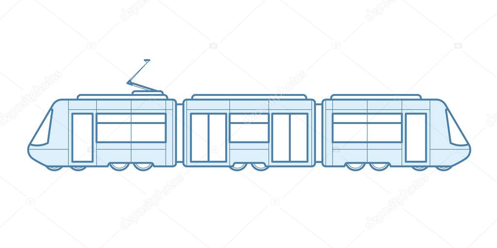 Passenger tram train side view, modern urban streetcar, tramcar - city electric transport, vector