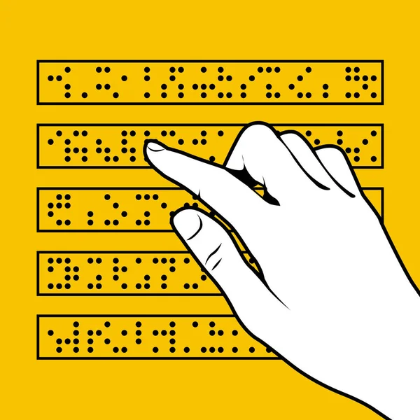 Braille Font Inscription Reading Book Finger Blind People Font Hand — Stock Vector
