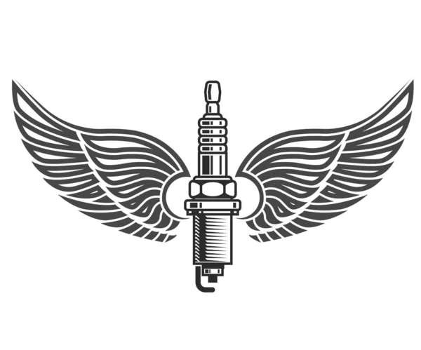 Winged Spark Plug Car Service Logo Emblem Engine Sign Vector — Stock Vector