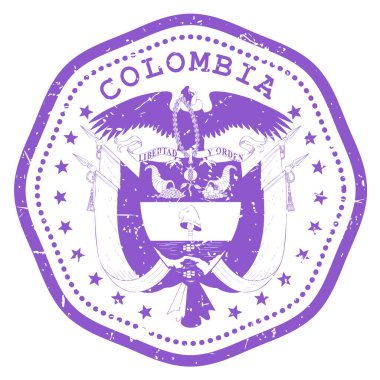 Kolombiya damgası devlet mührü ya da arma, seyahat damgası, Kolombiya 'nın eski posta damgası, vektör