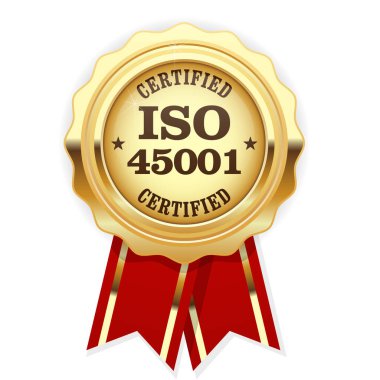 ISO 45001 standart sertifikalı rozet - iş sağlığı ve güvenliği