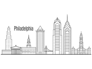 Philadelphia şehir manzarası - şehir cityscape, kuleleri ve liner Stil simge yapılar