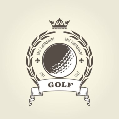 Golf turnuva amblem veya golf topu ve defne çelengi blazon -