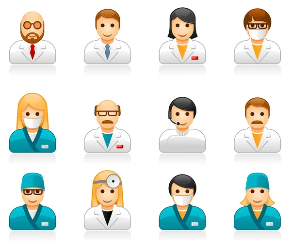 Sağlık personeli avatarları - kullanıcı simgeleri (hekimler) doktorlar ve hemşireler — Stok Vektör