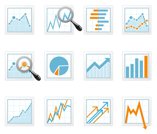 Statistics and analytics data icons with diagrams — Stock Vector