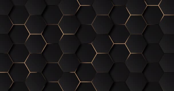 Abstraktní Luxusní Černošedé Gradient Pozadí Futuristickým Hexagon Zlaté Mřížky Uhlík — Stock video