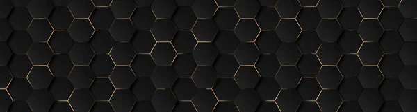 Luxury Hexagonal Abstract Black Metal Background Golden Light Lines Dark — Stock Photo, Image