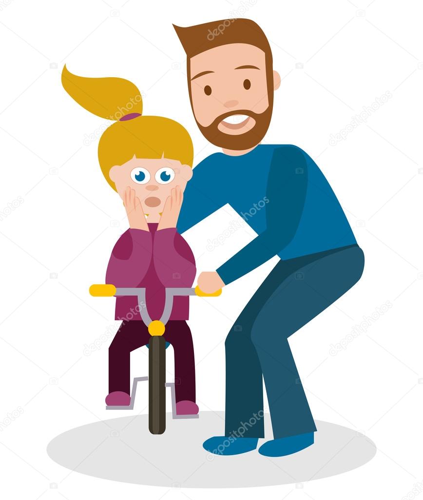 Dad to teach her daughter to ride a Stock Vector by