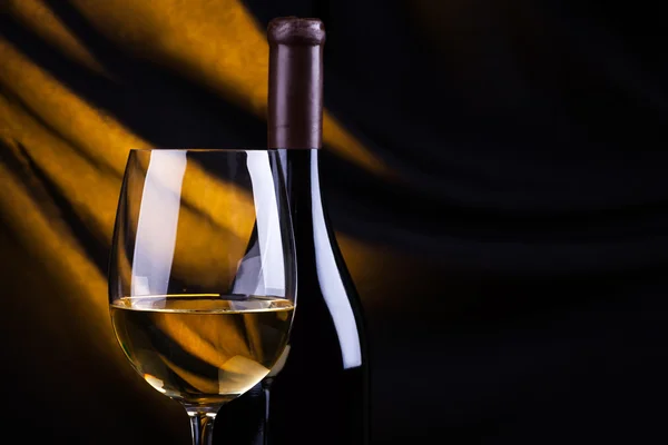 Bicchiere e bottiglia di vino bianco — Foto Stock