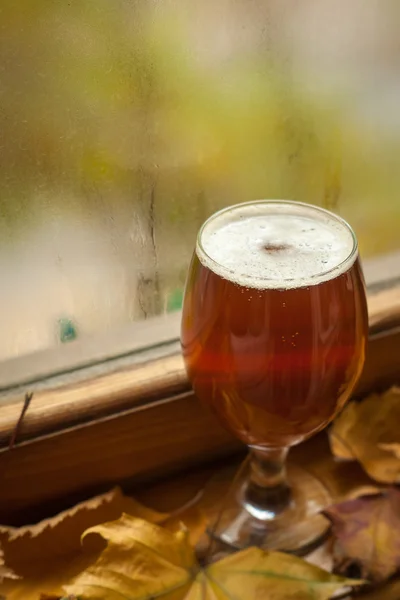 Осенний бокал пива — стоковое фото