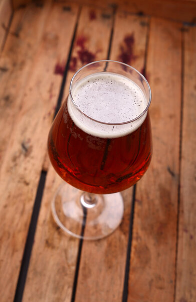 Amber beer in a crate