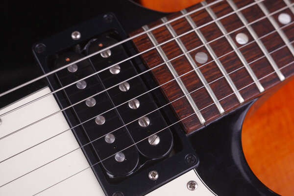 Closeup of an electric guitar body