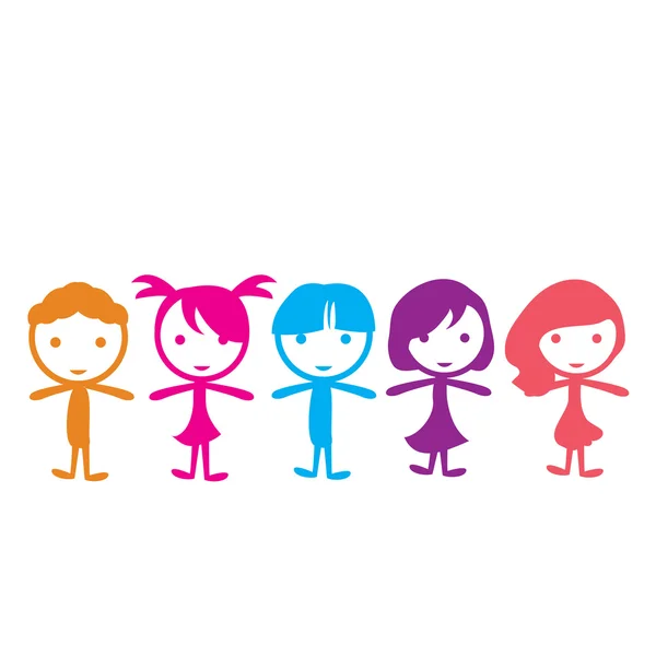 Five little colorful cartoon children in line — Stock Vector