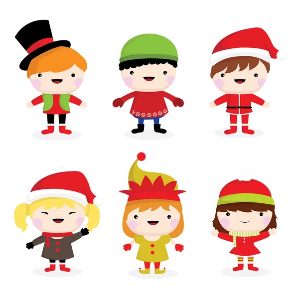 Navidad dibujos animados niños y niñas — Vector de stock