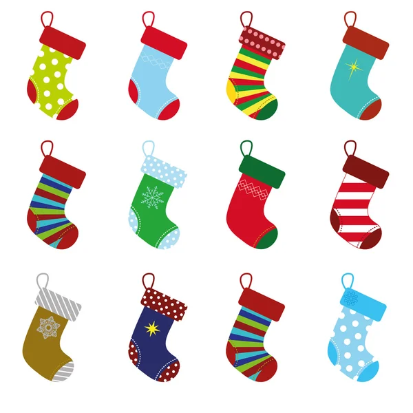 Colección de calcetines de Navidad de colores para la temporada de vacaciones — Vector de stock