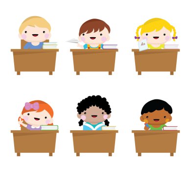 mutlu sevimli okul çocukları sınıfta kümesi