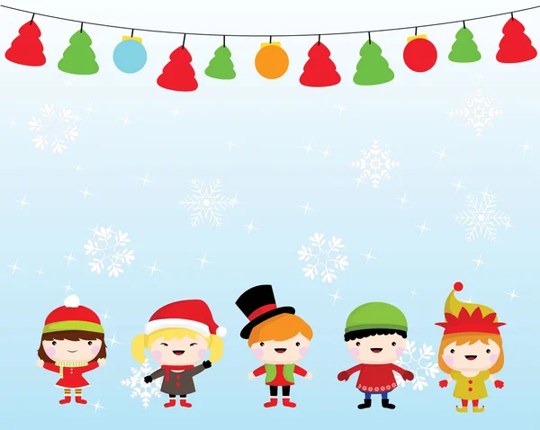 Copos de nieve Navidad y lindos niños pequeños fondo — Vector de stock