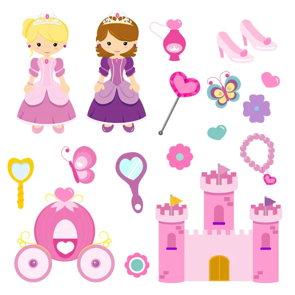 Princess and items clipart — Stock Vector