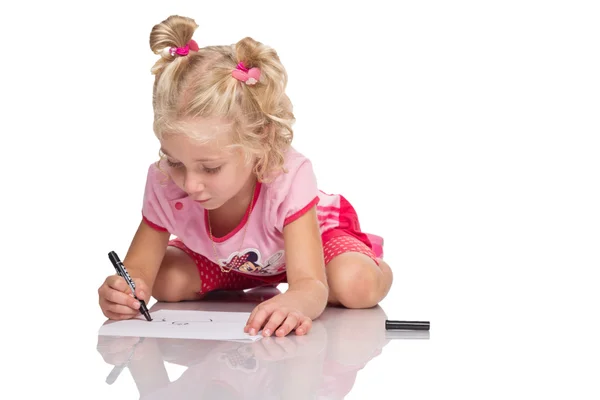 Disegno bambina con matita — Foto Stock