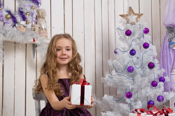 Menina com presente de Natal Imagens De Bancos De Imagens Sem Royalties