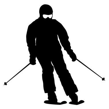 Dağ kayakçısı yamaçtan hızla iniyor. Vektör spor silueti