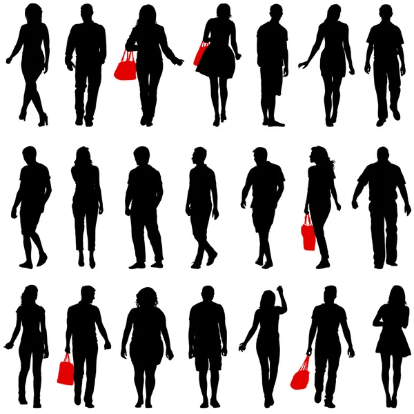 Coppie uomo e donna sagome su sfondo bianco. Illustrazione vettoriale — Vettoriale Stock