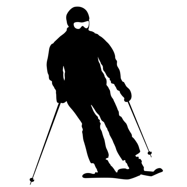 Esquiador de montaña corriendo cuesta abajo. Silueta deportiva vectorial — Vector de stock