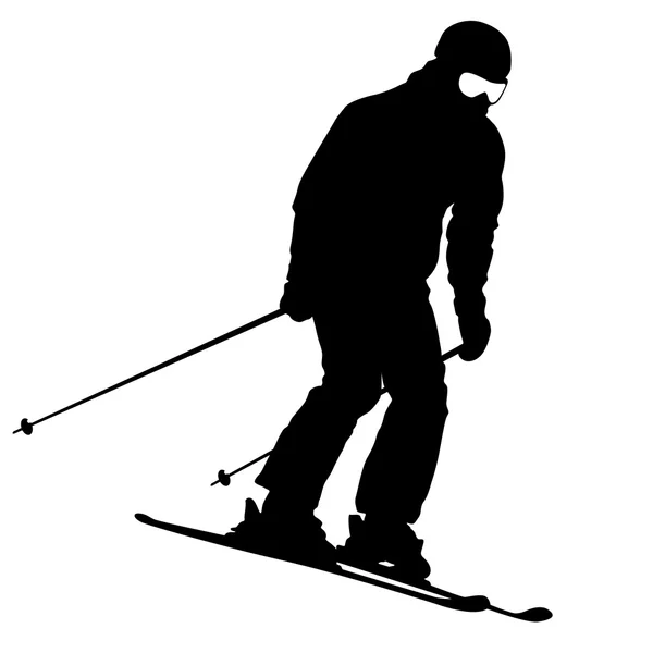 Dağ kayakçısı yamaçtan hızla iniyor. Vektör spor silueti — Stok Vektör