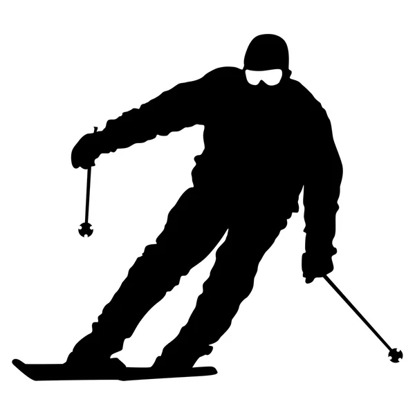 Le skieur de montagne descend la pente à toute vitesse. Silhouette sport vectorielle — Image vectorielle