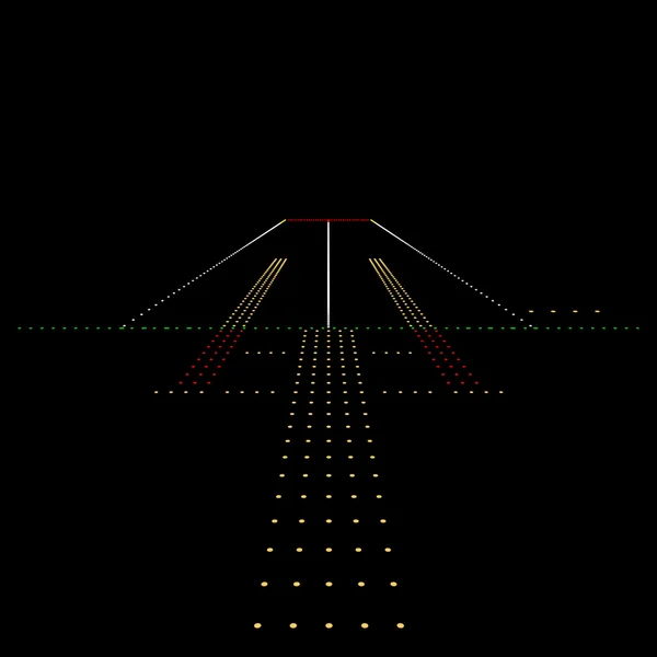 Luces luminosas de aterrizaje nocturno Aeropuerto. Ilustración vectorial — Vector de stock