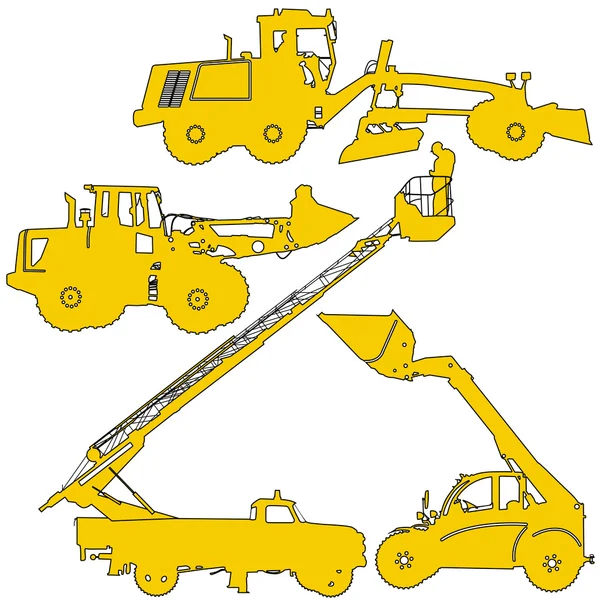 Set van bouwmachines silhouetten. Vectorillustratie — Stockvector