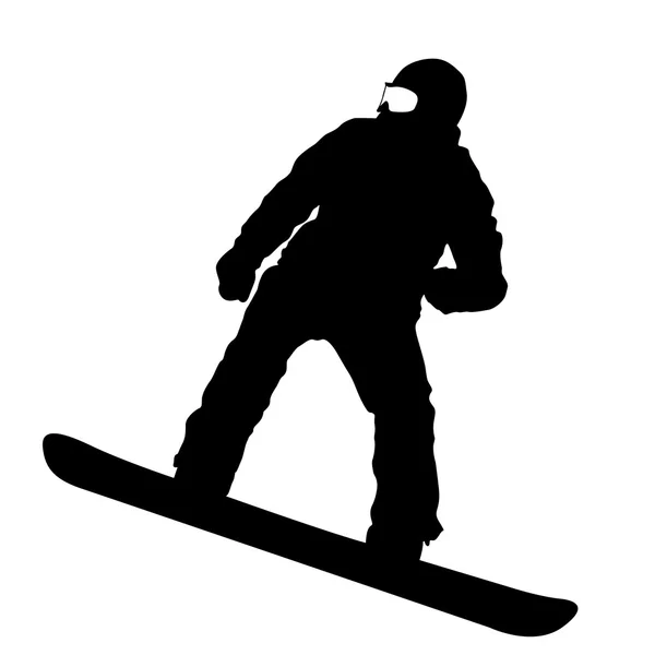 Czarne sylwetki snowboardzistów na białym tle. Pokazanego wektor — Wektor stockowy