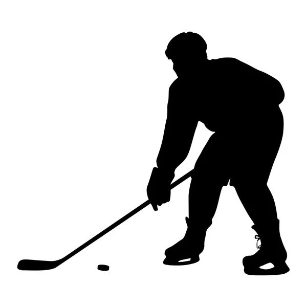 Silhouette del giocatore di hockey. Isolato su bianco. Vettore illustrativo — Vettoriale Stock